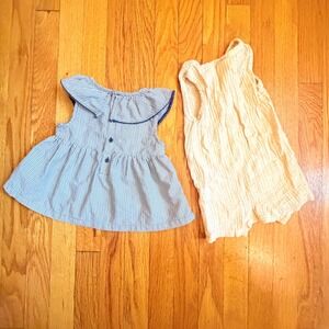 Carter's Blue Striped Ruffle Top & Shein Gauze Romper Bundle Baby Girls 18M 80